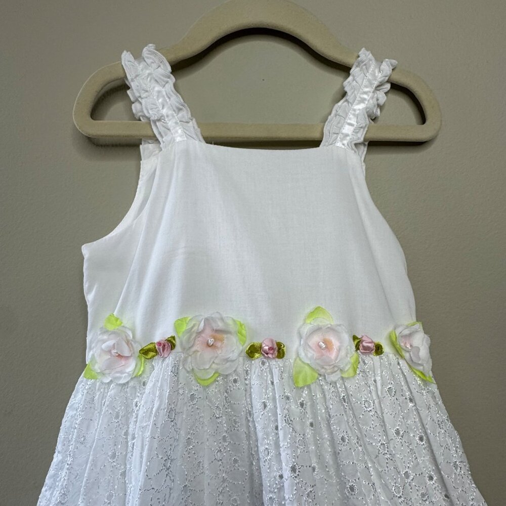 ORIGAMI White Eyelet Dress Girls 3T 3 Floral Waist Cotton Toddler Girl Fancy - Picture 3 of 10